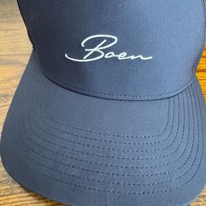 BOEN Mens Navy Blue Embroidered Script Logo Baseball Cap Hat Adjustable Ret $48